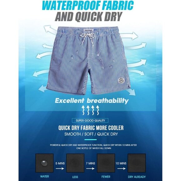 ✨Men's Blue Swim Trunks 7 Inch Swim Shorts Swim Suits Mesh Liner Board Shorts - Picture 3 of 6